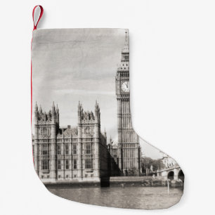 Petite Chaussette De Noël Vieux Londres, noir et blanc.