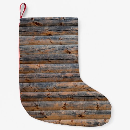 Petite Chaussette De Noël Vieux mur de planches en bois avec fissures. Poutr (Devant)