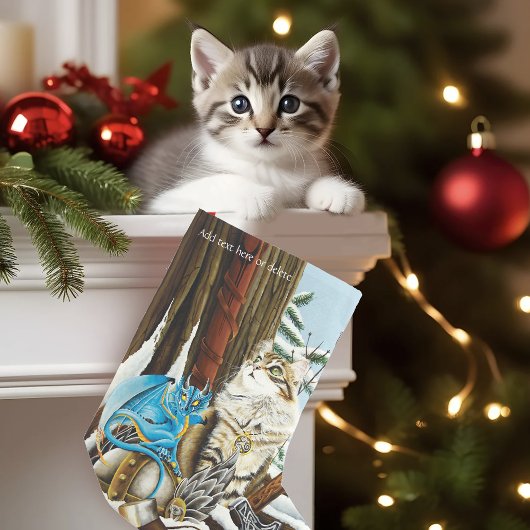 Petite Chaussette De Noël Viking Cat Blue Dragon