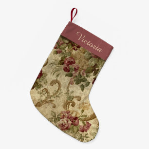 Petite Chaussette De Noël Vin vintage victorien floral avec le nom