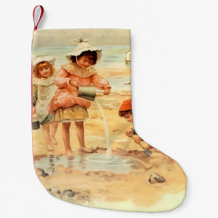 Petite Chaussette De Noël Vintage Antique Beach Boy Girl Enfants Art