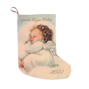 Petite Chaussette De Noël Vintage bébé Ange Ailes dormant dans le nuage