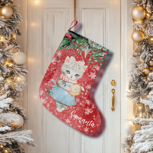 Petite Chaussette De Noël Vintage chat mignon Noël Stocking