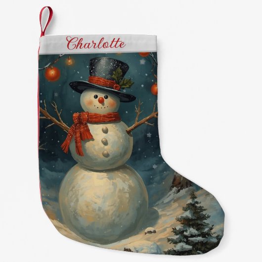 Petite Chaussette De Noël Vintage Cute Christmas Snowman  (Devant)