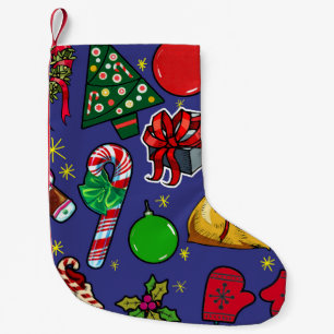 Petite Chaussette De Noël Vintage de Noël rétro couleur bleu rouge vert