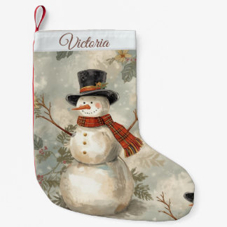 Petite Chaussette De Noël Vintage Joyeux Noël Bonhomme de Neige 