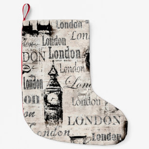 Petite Chaussette De Noël Vintage old newspaper paper London grunge collage
