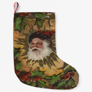 Petite Chaussette De Noël Vintage Père Noël Antique Holly Christmas