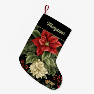 Petite Chaussette De Noël Vintage Poinsettia Motif Noël Deux côtés