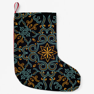Petite Chaussette De Noël Vintage sans couture or et bleu motif avec art ou