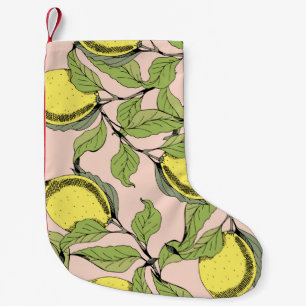 Petite Chaussette De Noël Vintage seamless pattern with branches and lemons.