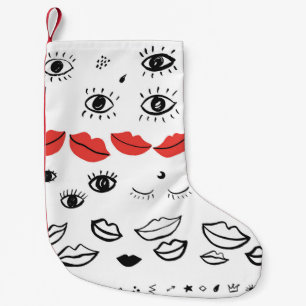 Petite Chaussette De Noël Vintages yeux, motif des lèvres rouges.