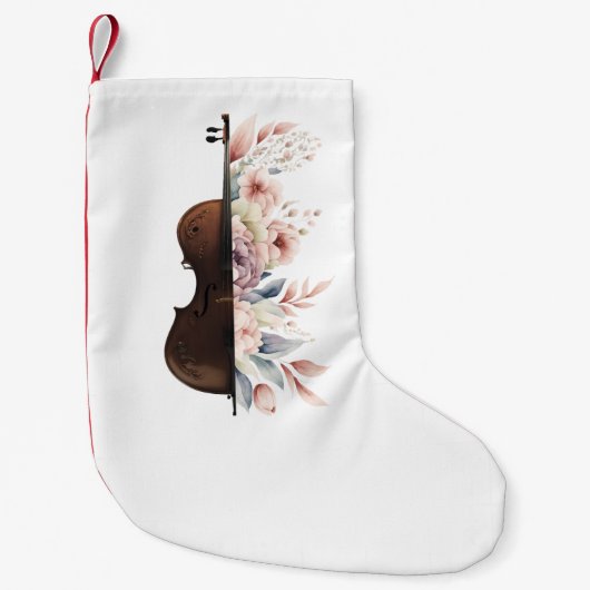 Petite Chaussette De Noël Violon aux fleurs. (Devant)
