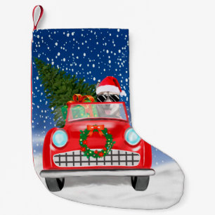 Petite Chaussette De Noël Voiture De Conduite De Chien Sibérien Husky En Noë