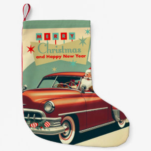 Petite Chaussette De Noël Voiture rouge vintage & Père Noël