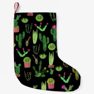 Petite Chaussette De Noël Watercolor Cactuses Plante Arrière - plan sans cou