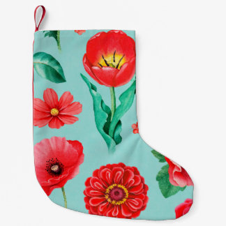 Petite Chaussette De Noël Watercolor illustrations of red flowers. Seamless