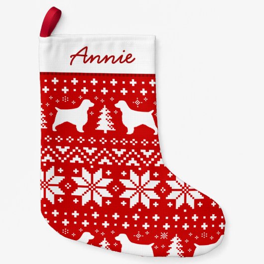 Petite Chaussette De Noël Welsh Springer Spaniel Silhouettes Chiens Motif (Devant)
