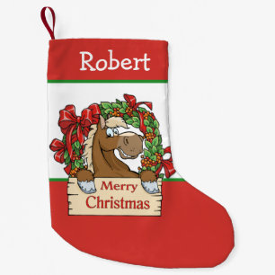 Petite Chaussette De Noël Western Cartoon Horse rouge et blanc