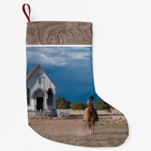 Petite Chaussette De Noël Western Cowboy Équitation À Church Faux Leather
