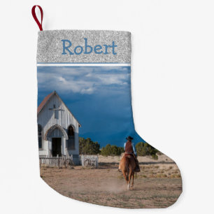 Petite Chaussette De Noël Western Cowboy Équitation À L'Église
