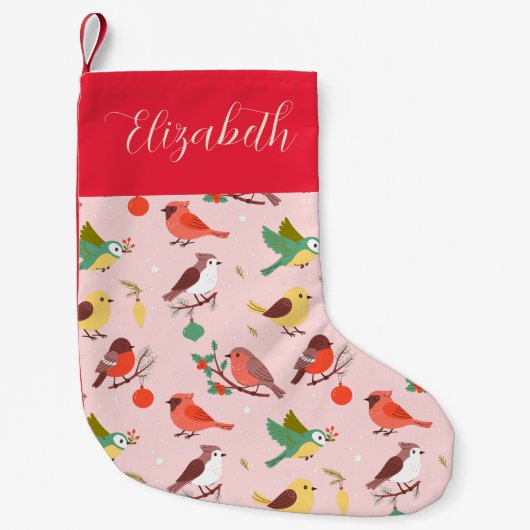 Petite Chaussette De Noël Winter Christmas Birds Personalized Kids (Devant)