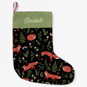 Petite Chaussette De Noël Woodland Fox Botanical Personnalisé Enfants