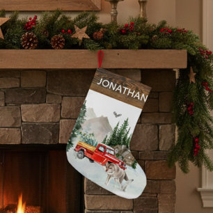 Petite Chaussette De Noël Woodland Rustic Watercolor Truck Cabine Wolf