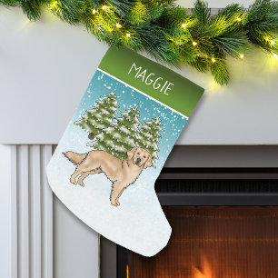 Petite Chaussette De Noël Yellow Golden Retriever Blue Christmas Nom personn