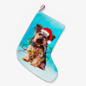 Petite Chaussette De Noël Yorkshire Terrier Chien Noël Santa Hat Lumières (Devant (Accrochage))
