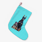 Petite Chaussette De Noël Yorkshire Terrier Doberman Pois bleus (Devant (Accrochage))