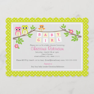 petite chouette fille baby shower invitation