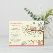 Petite Chouette rose Fille Bébé Douche Invitations (Debout devant)