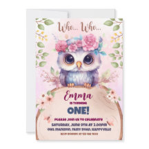 Petite chouette rose invitation d'anniversaire à t