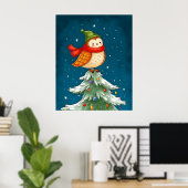Petite Chouette Sur Une Affiche D'Arbre De Noël (Bureau à domicile)