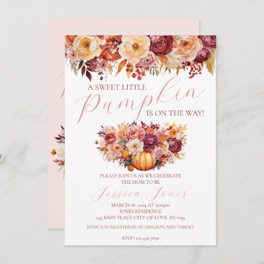 Petite Citrouille douce Invitation Baby shower d'a (Devant / Derrière)
