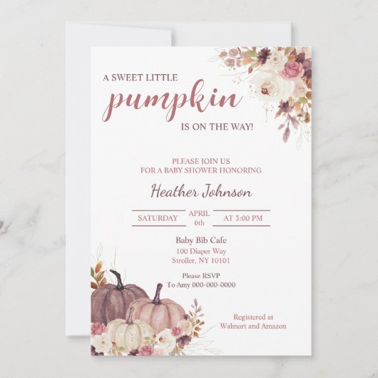 Petite Citrouille douce Invitation Baby shower d'a (Devant)
