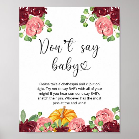 Petite citrouille florale Ne dis pas bébé Affiche (Devant)
