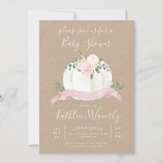 Petite Citrouille Invitation Baby shower d'automne (Devant)