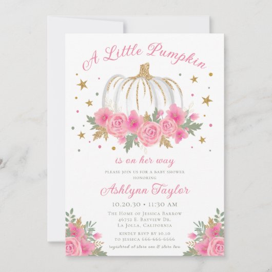Petite Citrouille Invitation Baby shower fille (Devant)