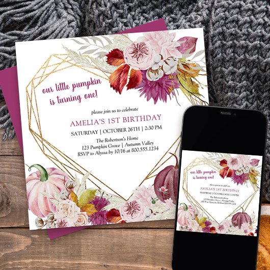 Petite Citrouille Rustique Floral Invitation d'ann