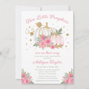 Petite Citrouille Twin Girl Baby shower Invitation