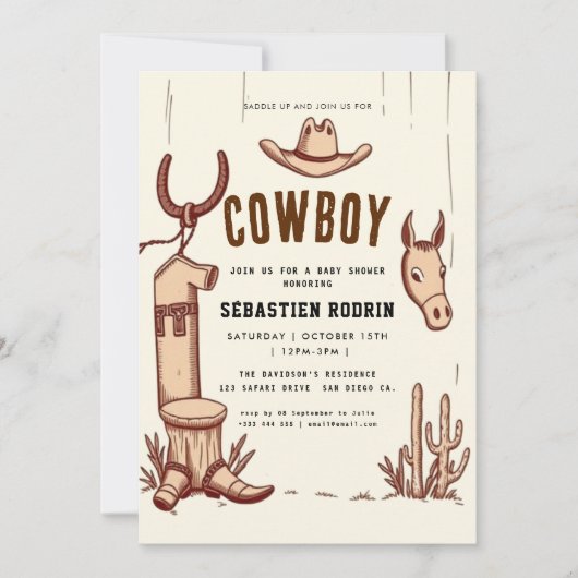 Petite Cowboy Baby shower moderne Invitation (Devant)