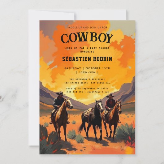 Petite Cowboy Baby shower moderne Invitation (Devant)