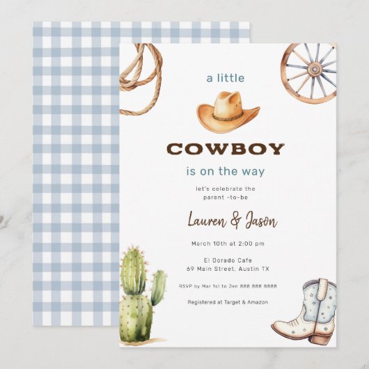 Petite Cowboy Baby shower moderne Invitation (Devant / Derrière)