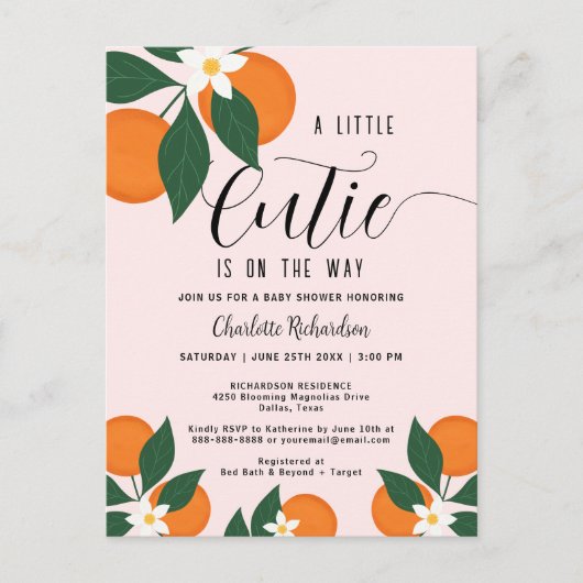 Petite Cutie Citrus Orange Baby shower Invitation (Devant)