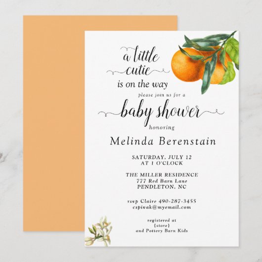 Petite Cutie Orange Baby shower Invitation (Devant / Derrière)