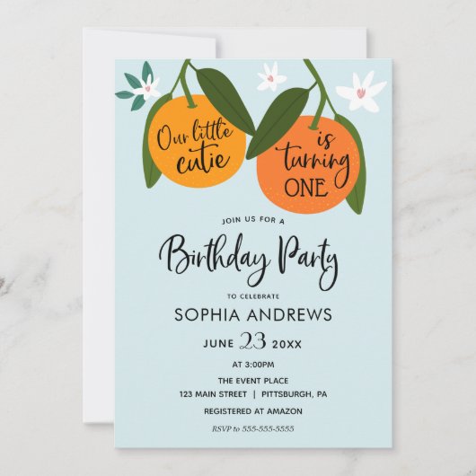 Petite Cutie Orange Invitation Anniversaire (Devant)