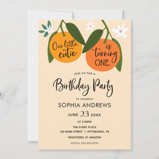 Petite Cutie Orange Invitation Anniversaire (Devant)