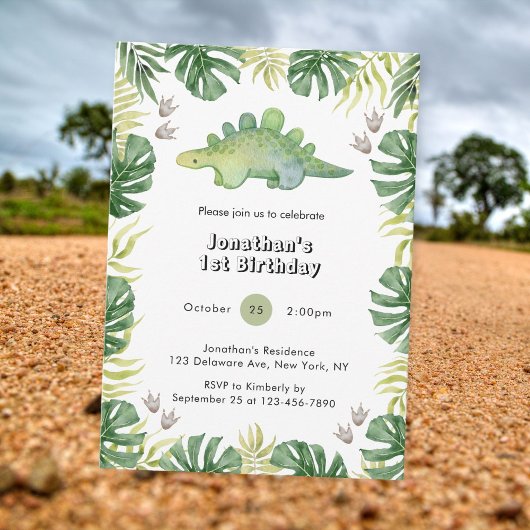 Petite Dinosaure 1er Anniversaire Invitations